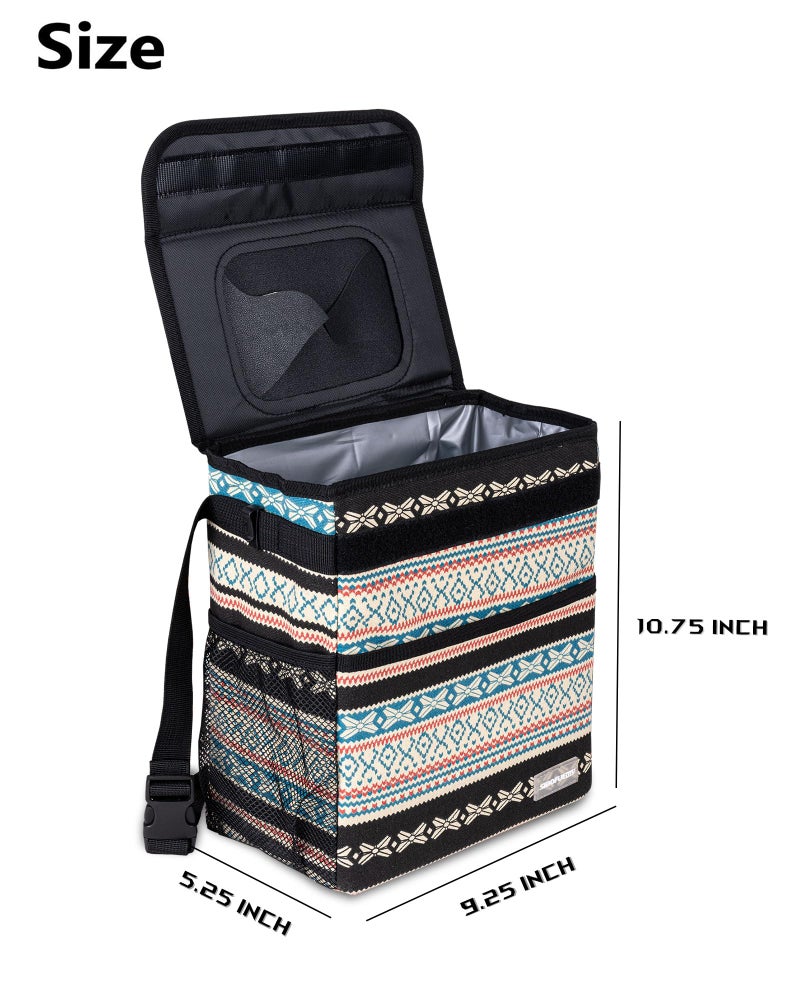 SIBOFUEGO Car Garbage Can Cute - Leak-Proof Car Trash Can with Lid and Storage Pockets, Car Trash Bin for Men and Women, Boho Aztec Essentials: Must-Have Car Interior Accessories (Beige Aztec Motif) - Image 2