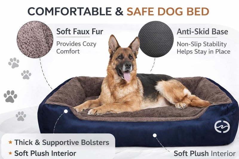 SITSNOOZE Dog Beds Dogs & Cats, Rectangle Washable Pet Bed Comfortable and Breathable Pet Sofa Warming Orthopedic and Non-Skid Bottom (Reversible) (Brown Furr, L) - Image 4