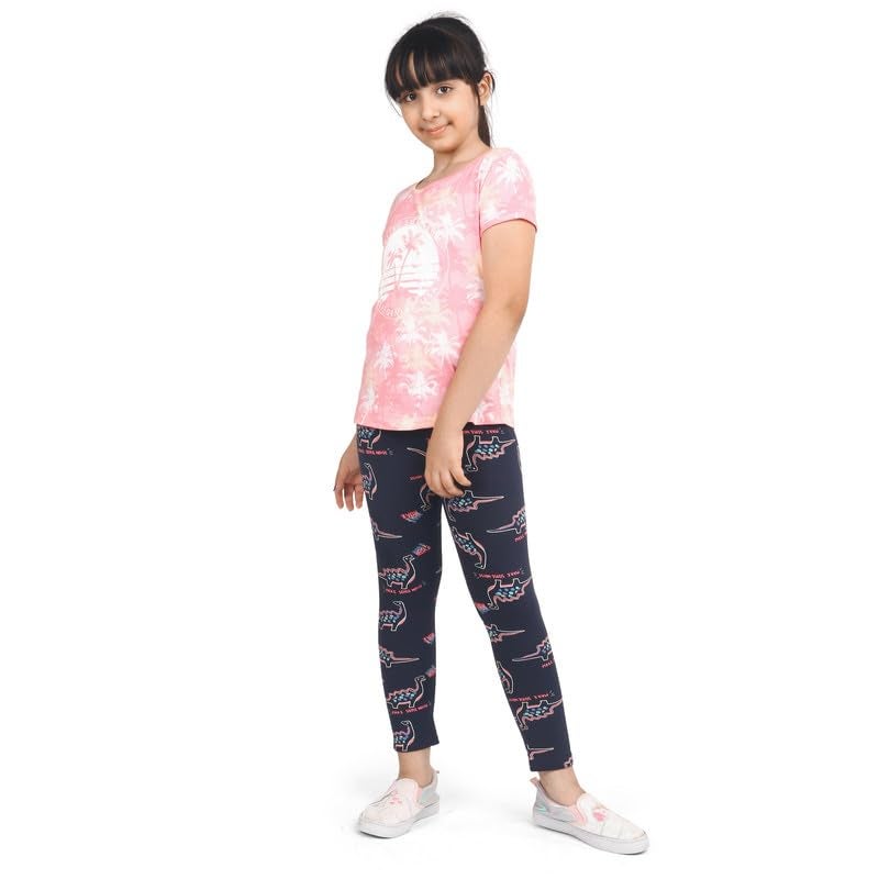 ARIEL Girls Cotton Printed Regular Fit Non-Transparent Ankle Length Leggings(AR-G-Leg-P3-1314-(blFlo+BGE+bluPri)_010_Multicolor_13 Years - 14 Years) - Image 4
