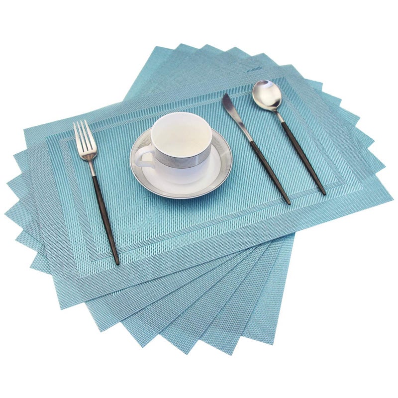 PIGCHCY PlacematsHeat Insulation Non Slip Plastic PlacematsWashable Easy to Clean Woven Vinyl Kitchen Stain Resistant Placemats for Dining Table Set of 6 Sky Blue