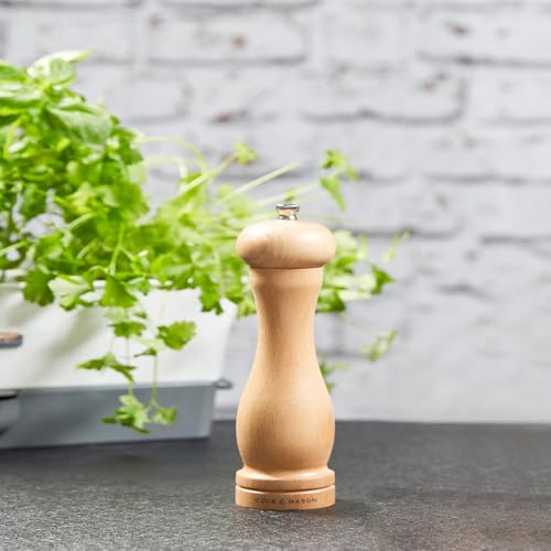 Cole & Mason Premium Wooden Capstan Salt Mill Grinder - 16.5cm, Brown Beech Wood Salt Crusher with Adjustable Ceramic Grinding Mechanism, Manual Salt Grinder for Kitchen, Dining - Image 5