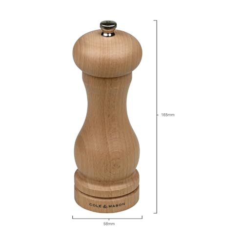 Cole & Mason Premium Wooden Capstan Salt Mill Grinder - 16.5cm, Brown Beech Wood Salt Crusher with Adjustable Ceramic Grinding Mechanism, Manual Salt Grinder for Kitchen, Dining - Image 3