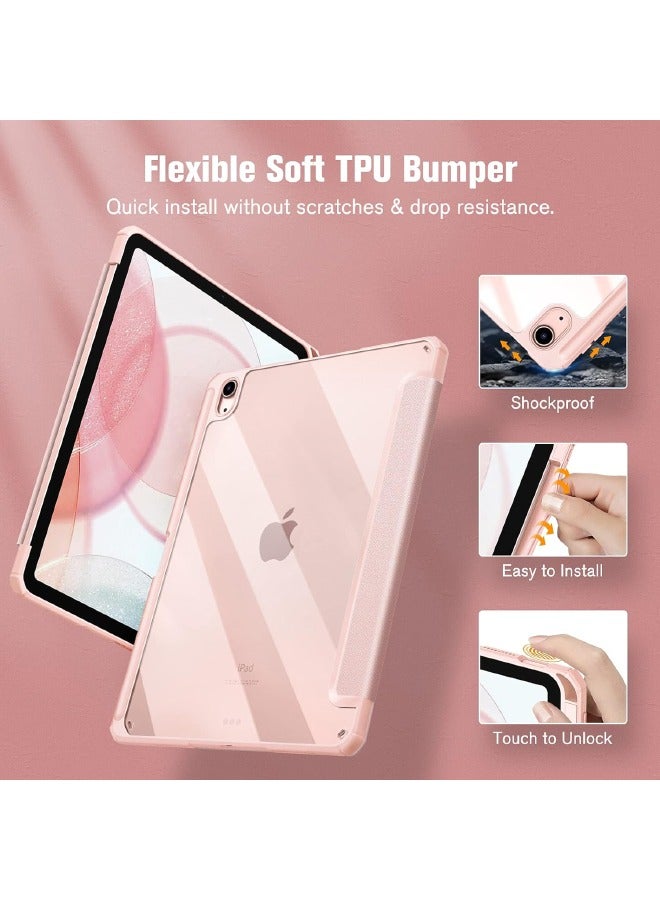 Compatible with iPad Air 7 (2025)/Air 6 (2024) 11inch, iPad Air 5 (2022)/Air 4 (2020) 10.9inch Case, Hybrid Slim Case with Trifold Stand Pencil Holder, Auto Wake Sleep, Smart Magnetic Cover Clear Acrylic Back Shockproof Case, Pink - Image 5