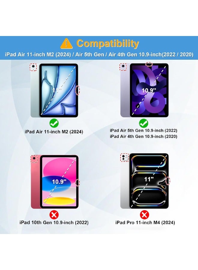 Compatible with iPad Air 7 (2025)/Air 6 (2024) 11inch, iPad Air 5 (2022)/Air 4 (2020) 10.9inch Case, Hybrid Slim Case with Trifold Stand Pencil Holder, Auto Wake Sleep, Smart Magnetic Cover Clear Acrylic Back Shockproof Case, Pink - Image 2