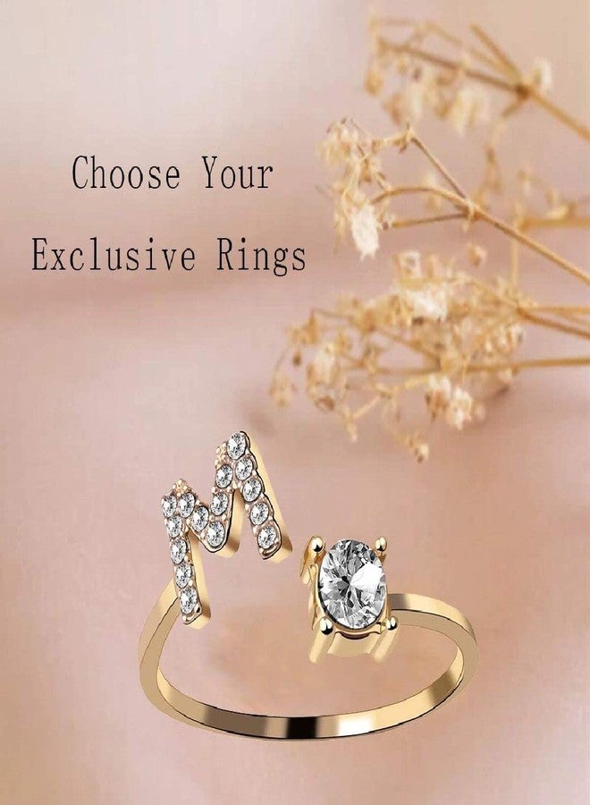 Zivom® Initial Letter Alphabet M Cubic Zirconia Gold Copper Free Size Ring For Women - Image 2