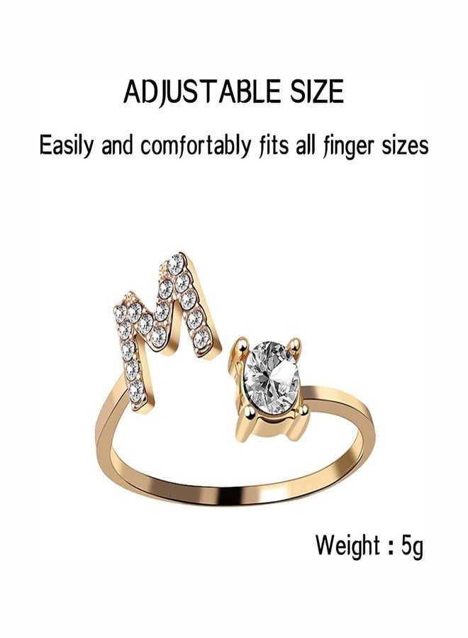Zivom® Initial Letter Alphabet M Cubic Zirconia Gold Copper Free Size Ring For Women - Image 3