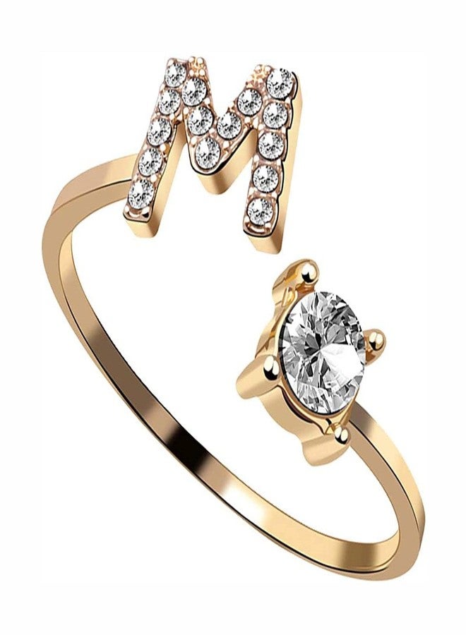 Zivom® Initial Letter Alphabet M Cubic Zirconia Gold Copper Free Size Ring For Women - Image 1