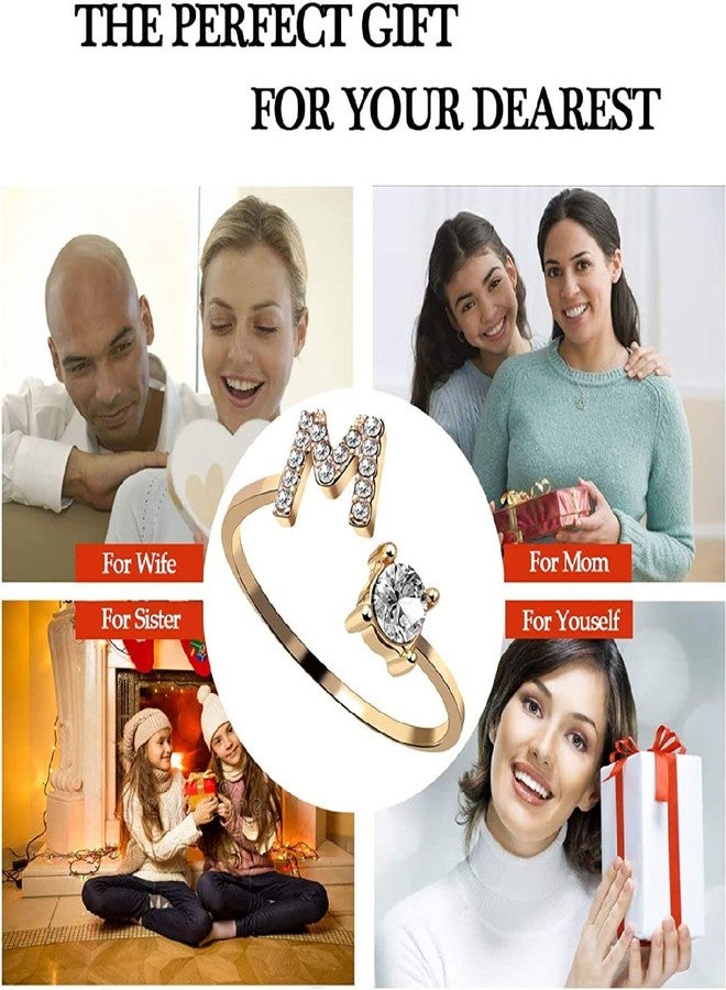 Zivom® Initial Letter Alphabet M Cubic Zirconia Gold Copper Free Size Ring For Women - Image 4