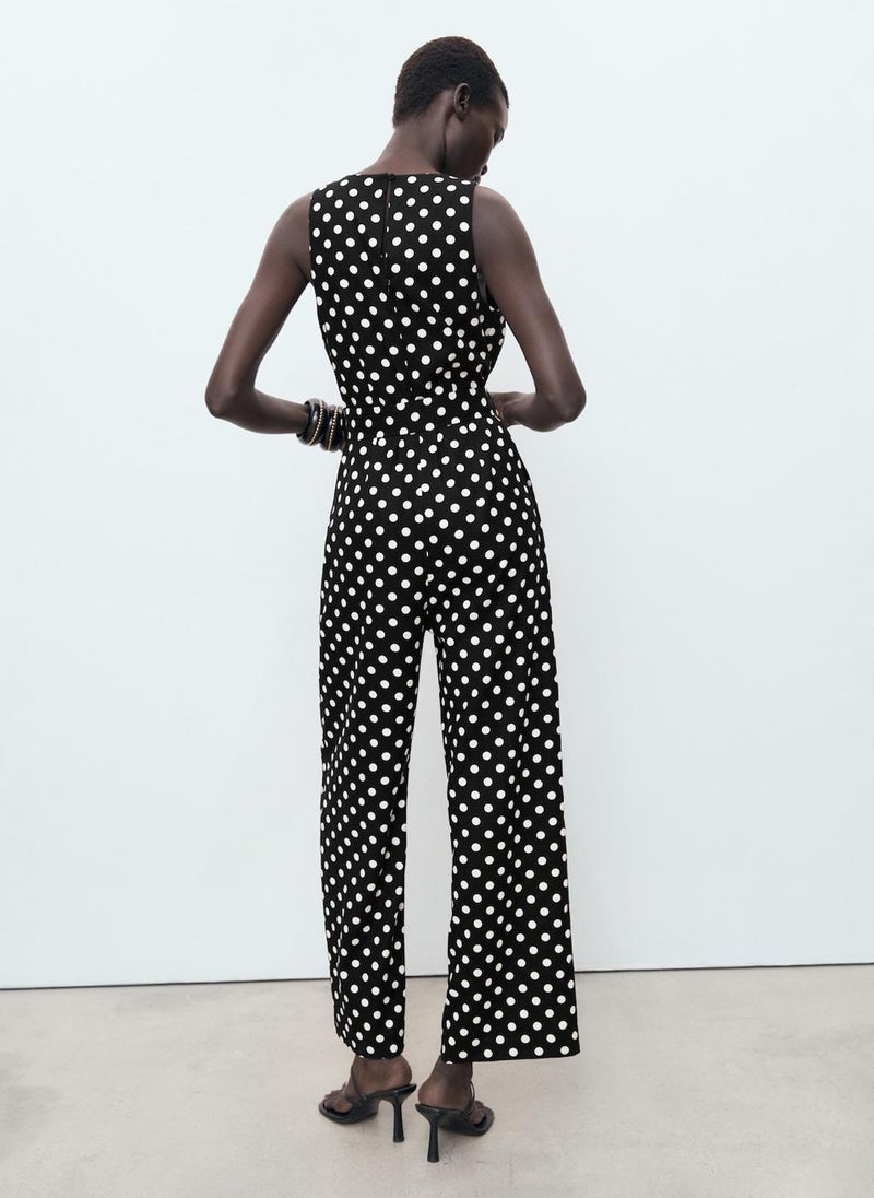 MANGO Linen jumpsuit with polka-dot belt - Image 2