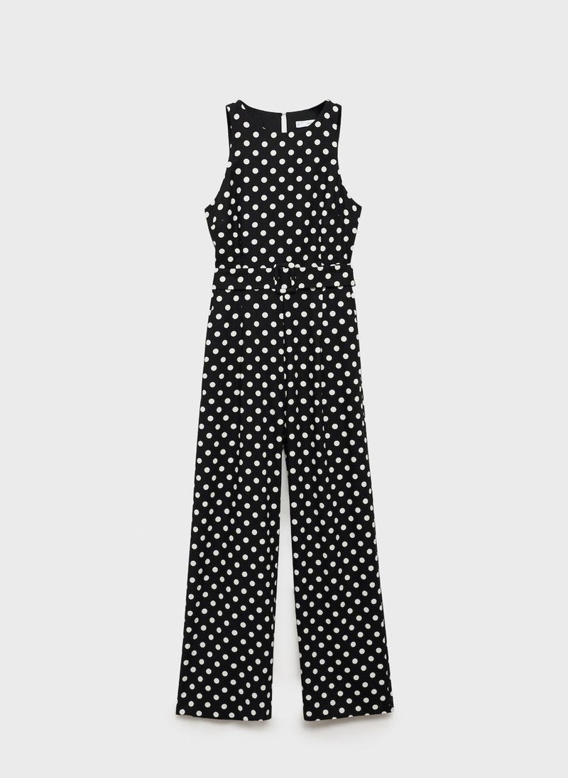 MANGO Linen jumpsuit with polka-dot belt - Image 5