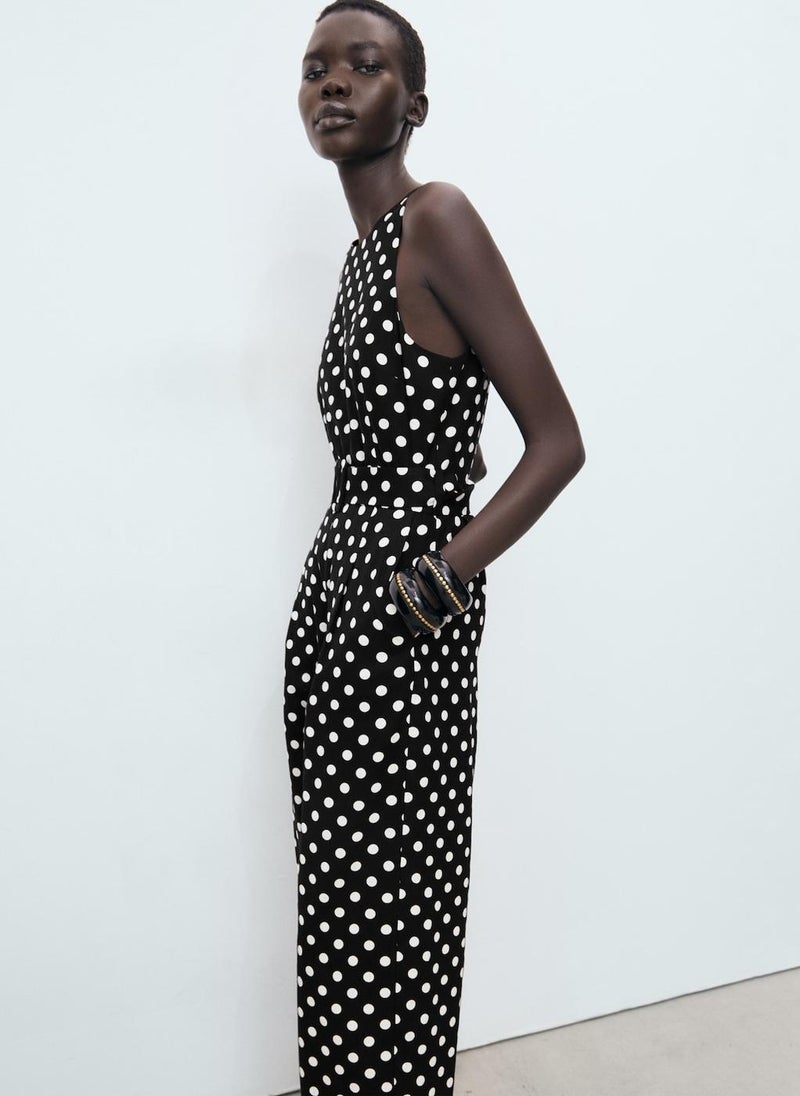 MANGO Linen jumpsuit with polka-dot belt - Image 3