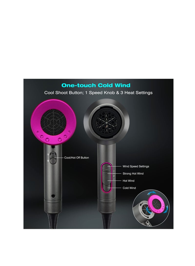 Y&D Professional Hair Dryer, 2000W Powerful Ionic Hairdryer with Diffuser Blow Dryer 2 Speeds, 3 Heating and Cool Button for Women Man Home Travel Salon Curly Straight - Image 2