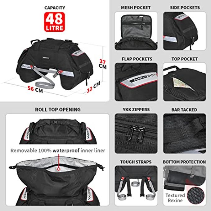 ViaTerra 100% Waterproof Clawmini Motorcycle Rear/Tail/Seat Bag (Black) I Universal Luggage & Works On All Motorbikes I No Modifications Or Saddle Stay/Rack Needed I Suitable As Travel Accessories - Image 3