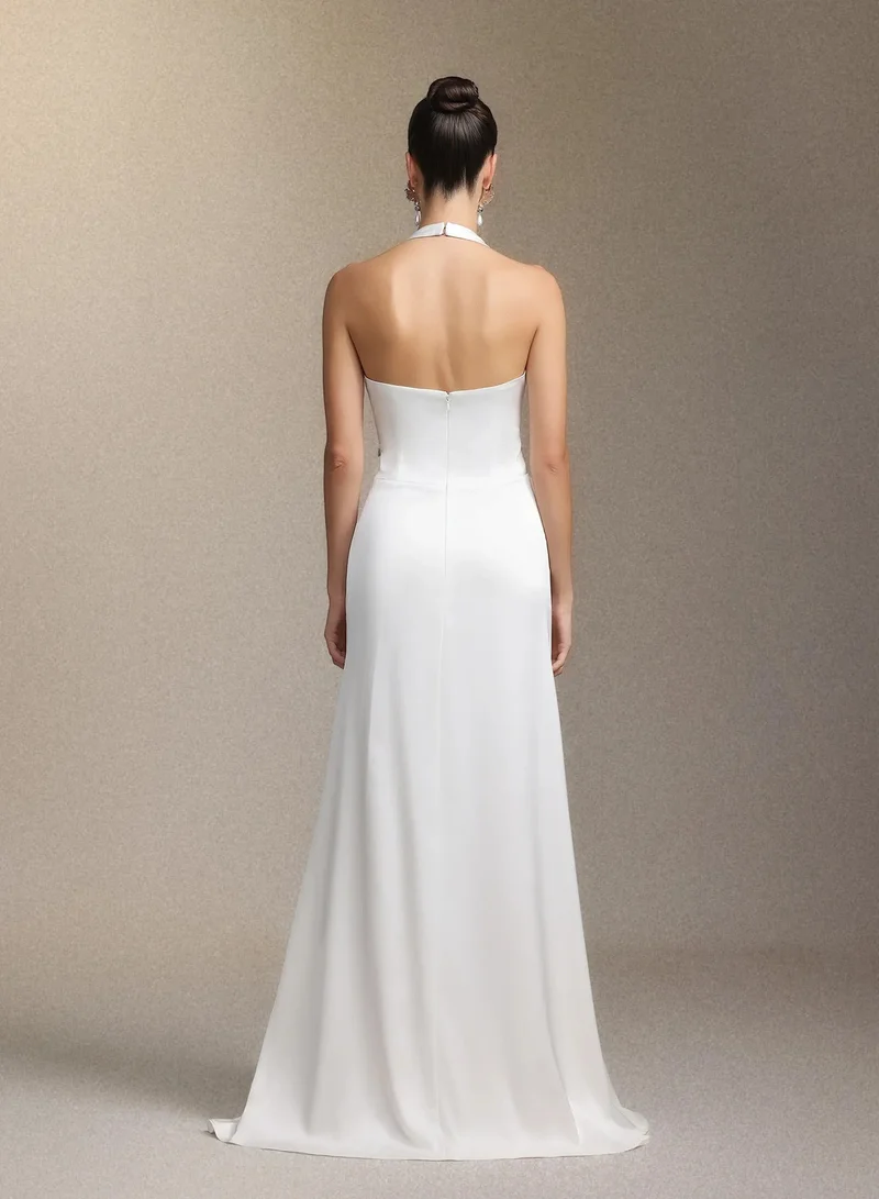 Bella Barnett  Salla Ruthie Halter-neck three-dimensional flower ruffled cinched waist maxi dress for Women | Best Price UAE