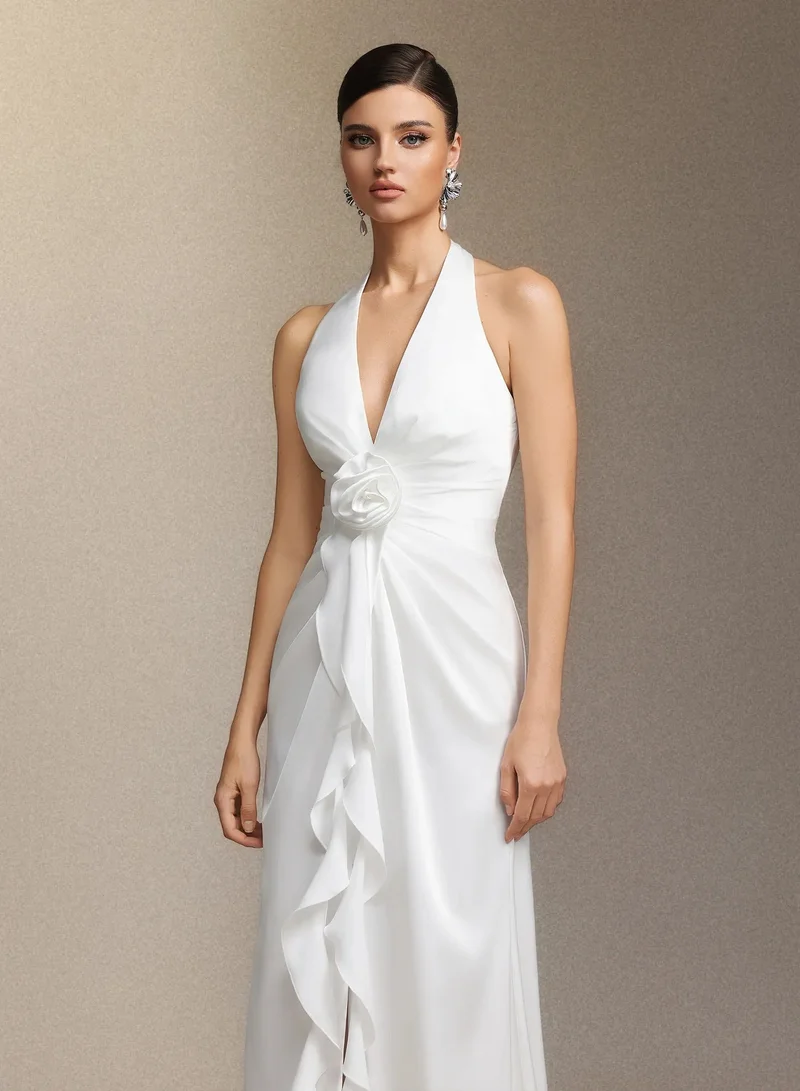 Bella Barnett  Salla Ruthie Halter-neck three-dimensional flower ruffled cinched waist maxi dress for Women | Best Price UAE