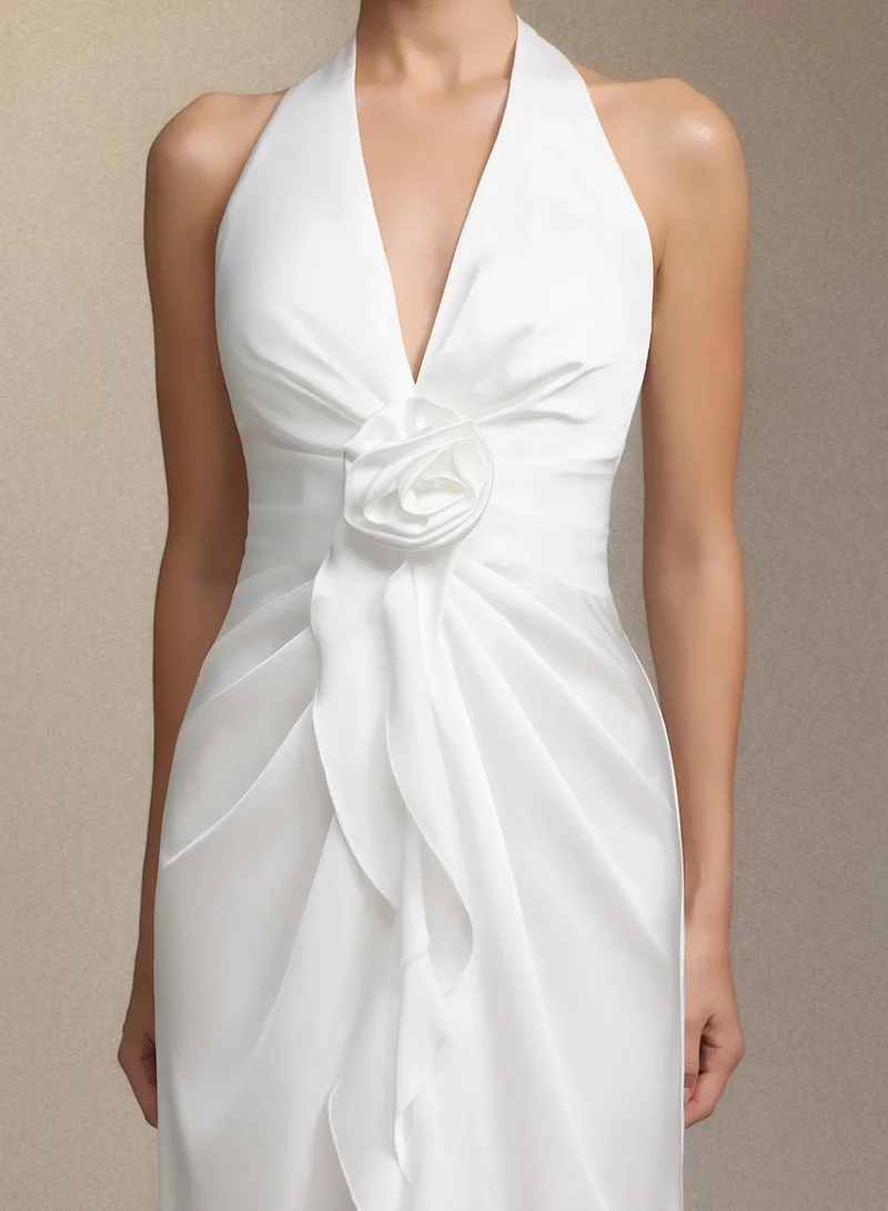 Bella Barnett  Salla Ruthie Halter-neck three-dimensional flower ruffled cinched waist maxi dress for Women | Best Price UAE