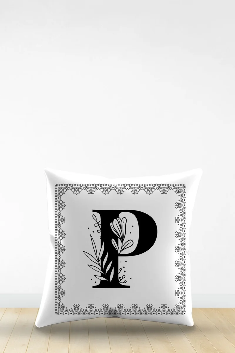 Artavessa Double Sided Digital Printed Letter P Decorative Faux Leather Throw Pillow Cover