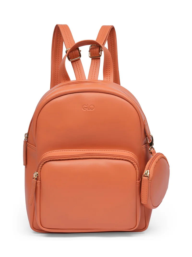 جلو باص حقيبة ظهر نسائية صغيرة من جلد نباتي مرجاني بحزام مريح مع حقيبة يد