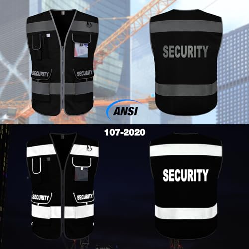 TCCFCCT Security Vest for Men Women 9 Pockets High Visibility Reflective Safety Vest, Hi Vis Vest with Reinforced Sewing, Durable to Use, Meets ANSI/ISEA, (G100S-Black, 4XL) - Image 2