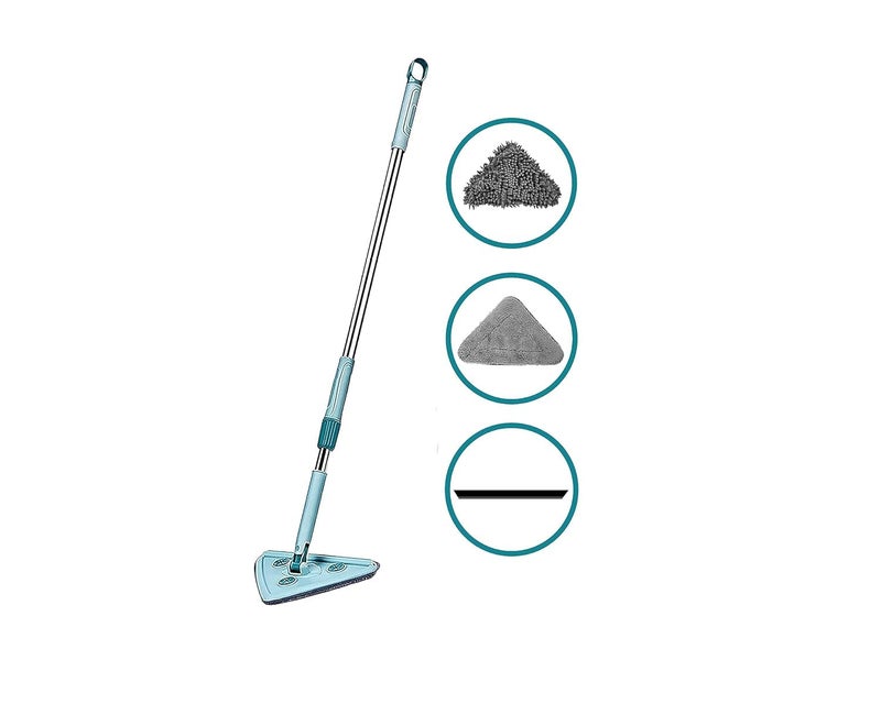 Orbica Wall Mop Wall mop Cleaner with Long HandleTriangle Microfiber Dust Mop Baseboard Cleaner Tool Ceiling Washer Mop Window Washing Kit with Extension Pole2 Removable Washable Replacement Pads - Image 1
