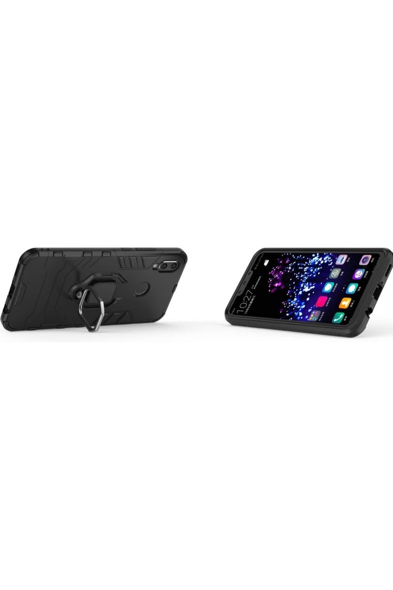 Phone Case Cover Shockproof Silicone + Hard Plastic metal ring Compatible with Honor 8X (Black) - Image 4