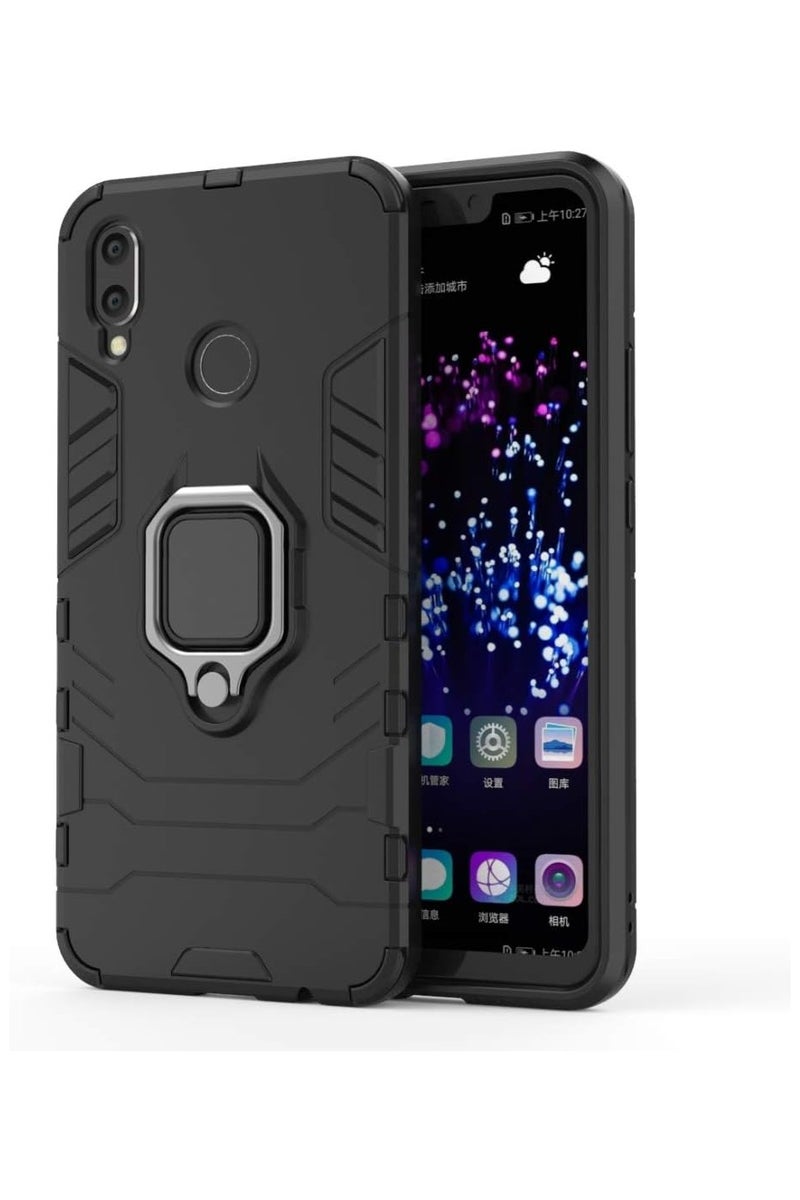 Phone Case Cover Shockproof Silicone + Hard Plastic metal ring Compatible with Honor 8X (Black) - Image 2