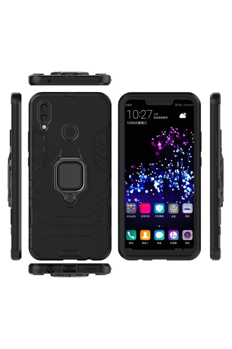 Phone Case Cover Shockproof Silicone + Hard Plastic metal ring Compatible with Honor 8X (Black) - Image 3