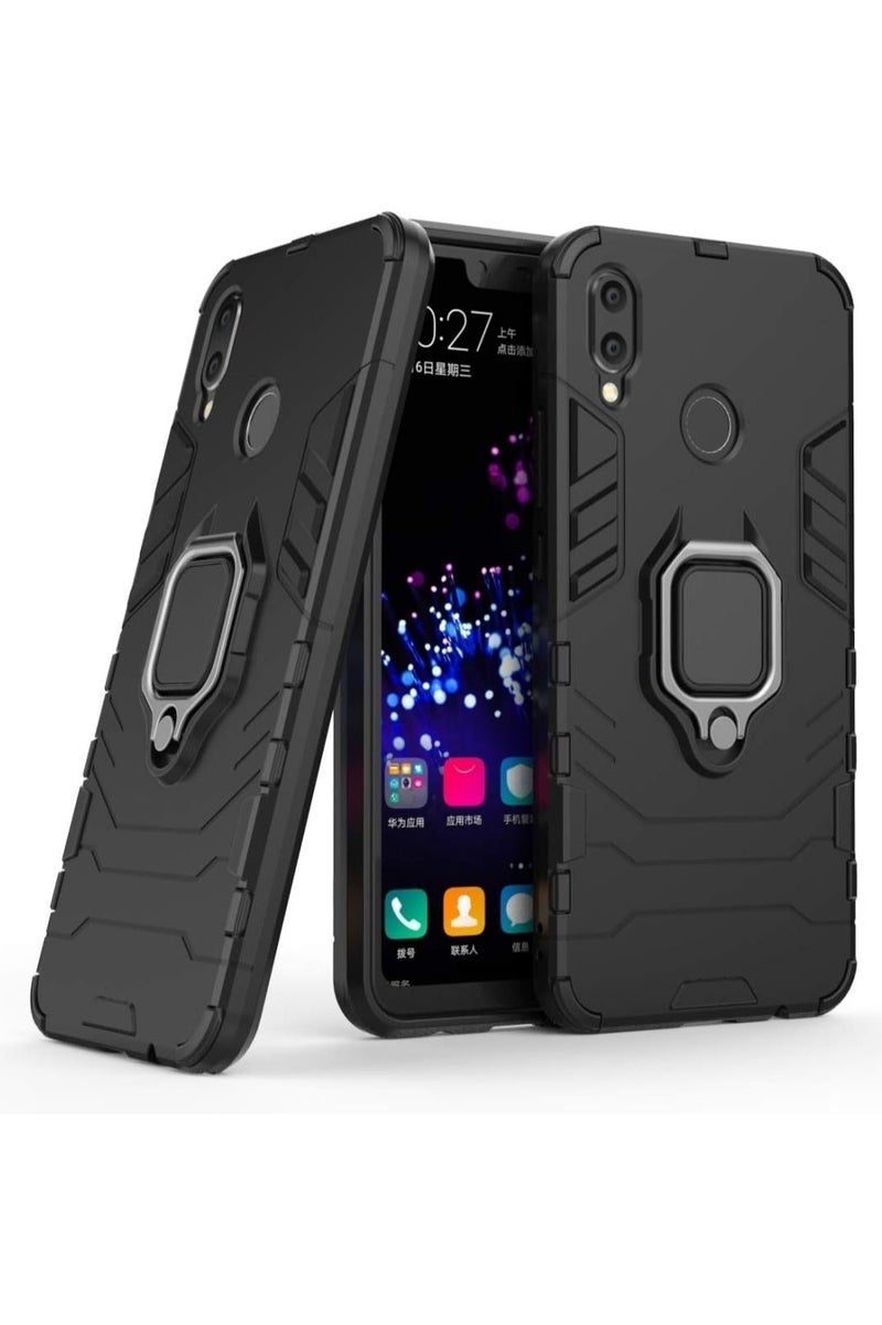 Phone Case Cover Shockproof Silicone + Hard Plastic metal ring Compatible with Honor 8X (Black) - Image 1