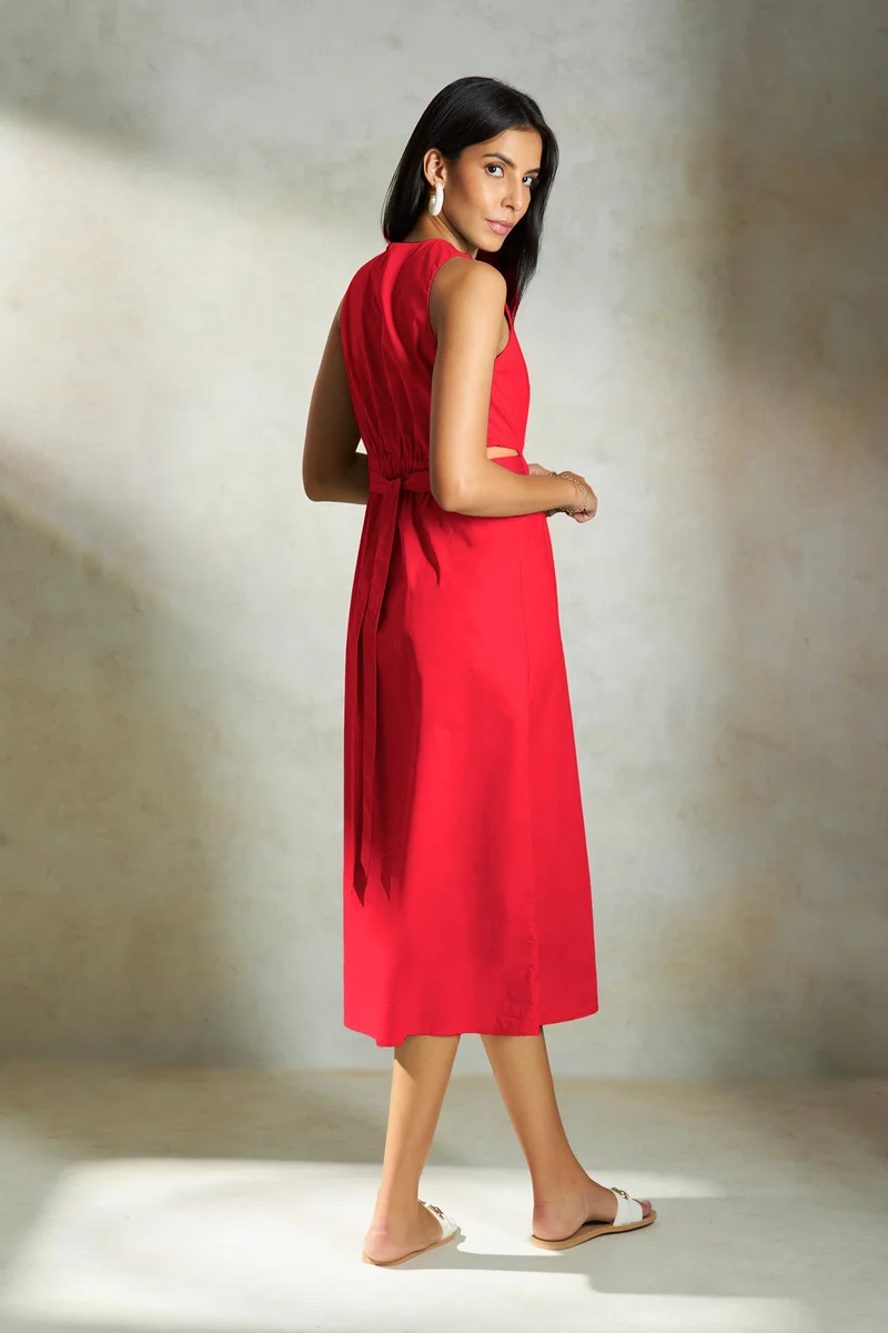 فيرجيو Cotton Elastic Vacation Waist Cutout Midi Dresses for Women