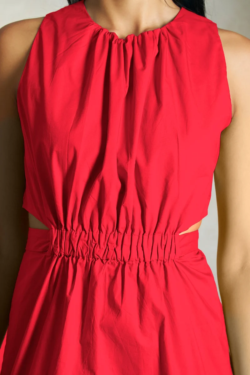 فيرجيو Cotton Elastic Vacation Waist Cutout Midi Dresses for Women