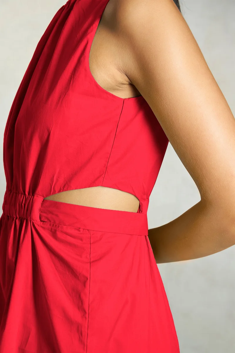 فيرجيو Cotton Elastic Vacation Waist Cutout Midi Dresses for Women