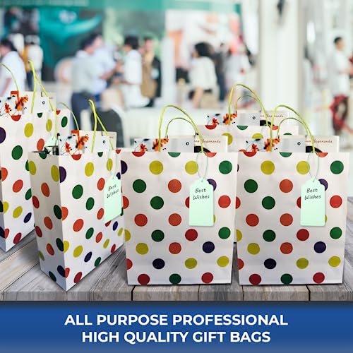 Suffix Retail Polka Dots Rainbow, White Paper Bags For Return Gifts With Gift Tags & Threads/Gift Bags For Corporate Events (12X8.7X3 Inches) | Party Favor Bags (Pack Of 50) - Image 5