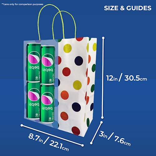 Suffix Retail Polka Dots Rainbow, White Paper Bags For Return Gifts With Gift Tags & Threads/Gift Bags For Corporate Events (12X8.7X3 Inches) | Party Favor Bags (Pack Of 50) - Image 4