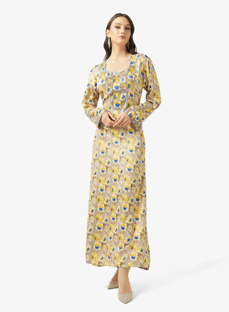 ARABIAN CLOSET Embellished Belted Jalabiya