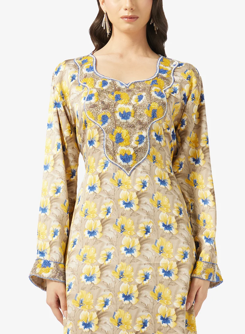 ARABIAN CLOSET Embellished Belted Jalabiya