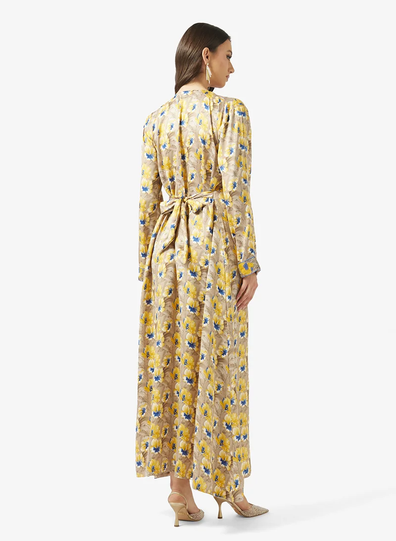 ARABIAN CLOSET Embellished Belted Jalabiya