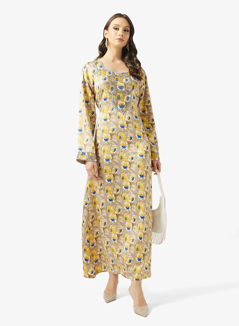 ARABIAN CLOSET Embellished Belted Jalabiya