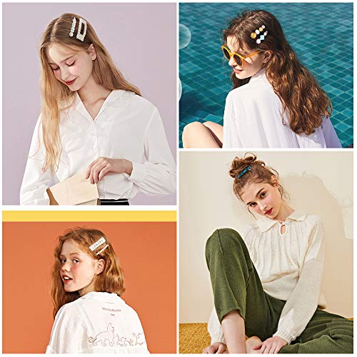 MagicSky 28 PCS Hingwah Pearls and Acrylic Resin Hair Clips, Handmade Hair Barrettes, Marble Alligator bobby pins, Glitter Crystal Geometric Hairpin, Elegant Gold Hair Accessories, Gifts for Women Girls - Image 4