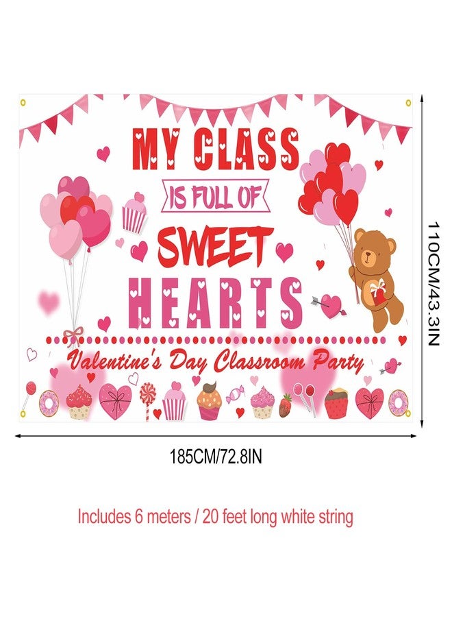 PTFNY My Class is Full of Sweethearts Backdrop Banner Valentine's Day Banner Background Photo Booth Props School Classroom Valentines Day Decorations for Teacher Student Valentines Day Decorations - Image 2