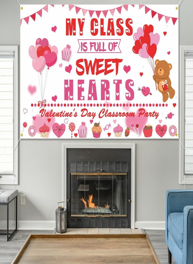 PTFNY My Class is Full of Sweethearts Backdrop Banner Valentine's Day Banner Background Photo Booth Props School Classroom Valentines Day Decorations for Teacher Student Valentines Day Decorations - Image 4