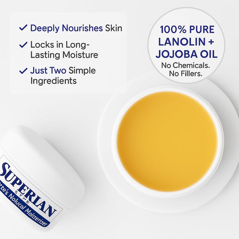superlan Moisturizer Lanolin Cream 1 oz with Jojoba Oil for Hot, Dry & Cold Weather - Lightweight Creamy Formula with Medical-Grade Lanolin & Jojoba Oil - Moisturizer for Hands, Feet, Body, and More - Image 3