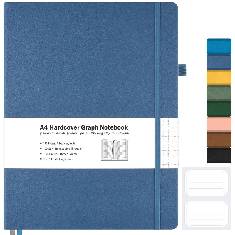 MaleDen Graph Paper Notebook, Hardcover Notebook 8.5 x 11, Grid Notebook Journal for Women, Men, Large Leather Journals for Writing, Thick Paper, A4 Notebooks for Work, School Supplies, Engineering Blue - Image 1