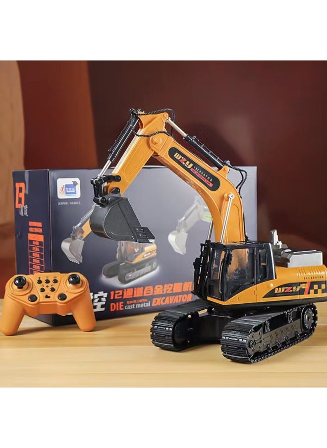 Generic Large Alloy Children's Remote Control Car Excavator Toy Car Boy Electric Excavator Engineering Car Excavator Cross-border-Color:Yellow/12 + Watch-alloy Bucket [color Box]]-Proportion:Official Standard [a Battery]]  - Image 2