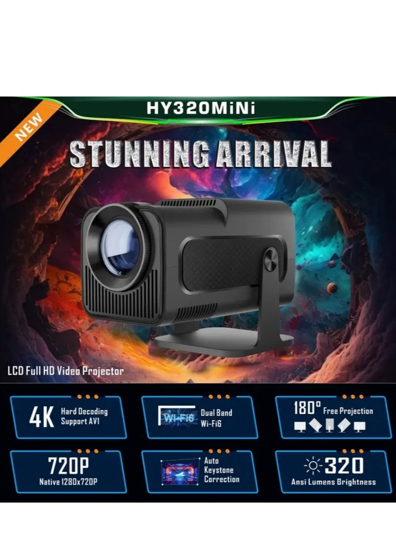 ULTRA HD 4K portable Projector ORIGINAL With Game Controller x2, Miracast, Airplay, 1080P Support, 10000 Lumens, WiFi 6,BT 5.0, 180° Rotation, HY320 Dual Wifi6,130-inch Screen Cinema projector
