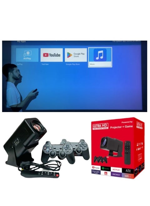 ULTRA HD 4K portable Projector ORIGINAL With Game Controller x2, Miracast, Airplay, 1080P Support, 10000 Lumens, WiFi 6,BT 5.0, 180° Rotation, HY320 Dual Wifi6,130-inch Screen Cinema projector