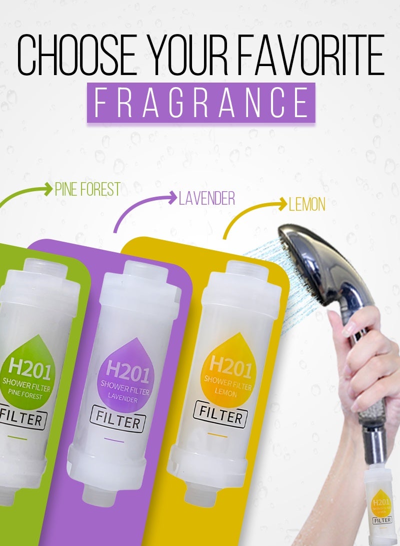 ABJ 3-Pack Vitamin C Shower Filter / Shower Head Filter – Water Purifier with Aromatherapy Beads, Removes Chlorine & Fluoride, Softens Hard Water for Skin & Hair (Lavender + Pine Forest + Lemon) - Image 2