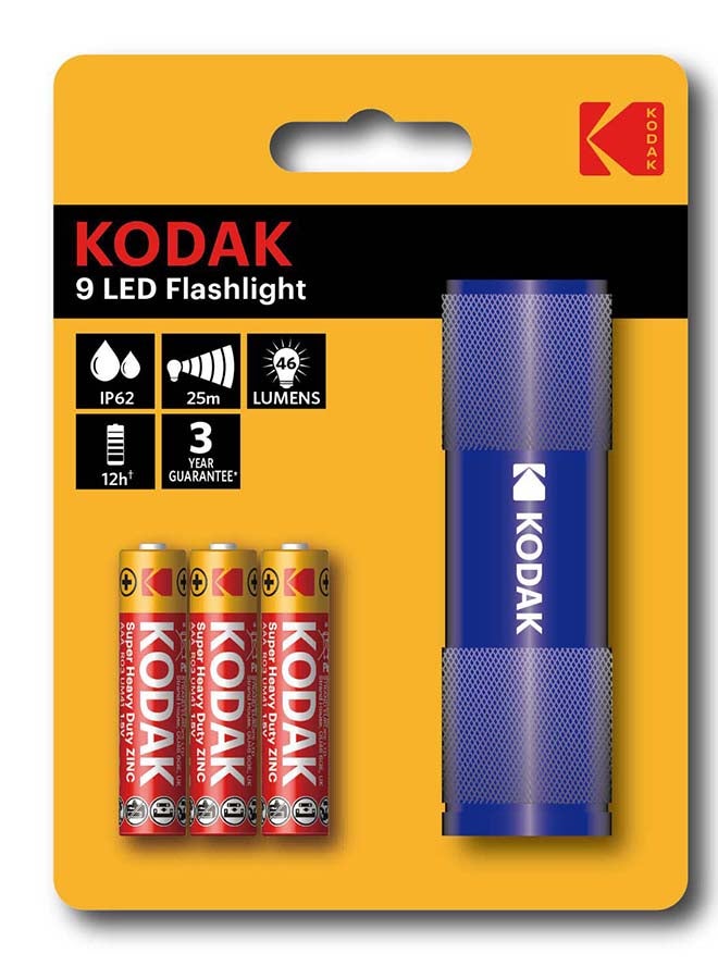 KODAK 9-LED Flashlight | Blue Color |  with 3xAAA Batteries Included - Image 1