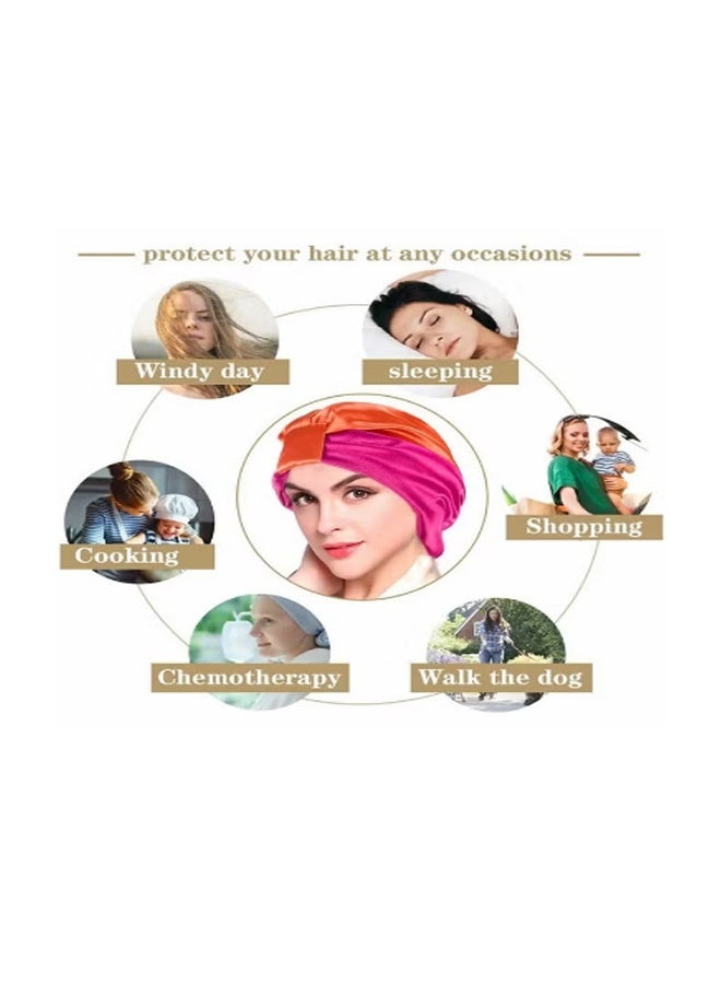 2Pcs Sleep Cap Turban Hat Non slip Elastic Silk Bonnet, for Woman Girl Curly Long Hair, Satin Sleeping Cap for Hair Women, Oversized Design for All Length Thick Curly Hair - Image 5