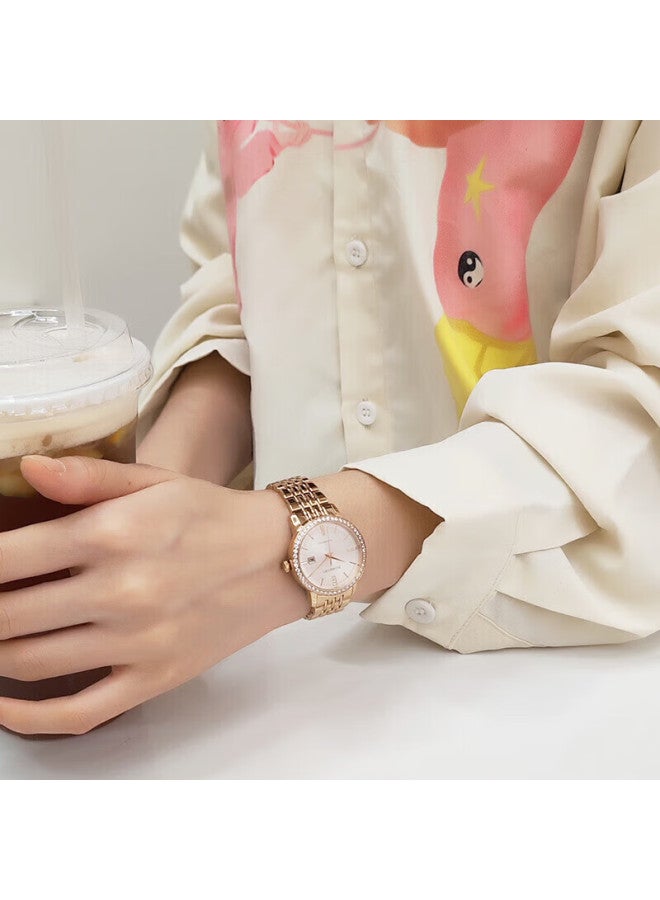 Rossini Women's Mechanical Watch, New Year Gift For Girlfriend, Fashionable Light Luxury Gold White Dial Steel Strap 5230162 - Image 1
