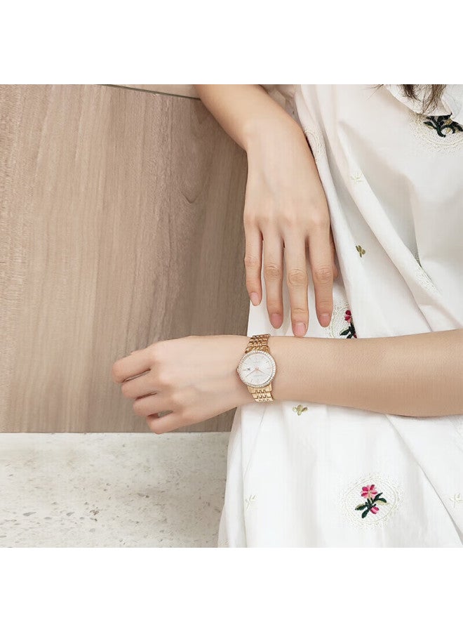 Rossini Women's Mechanical Watch, New Year Gift For Girlfriend, Fashionable Light Luxury Gold White Dial Steel Strap 5230162 - Image 4